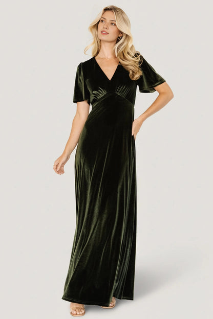 Elegant A‑Line V‑Neck Short‑Sleeve Keyhole‑Back Floor‑Length Mother Of Bride Dress