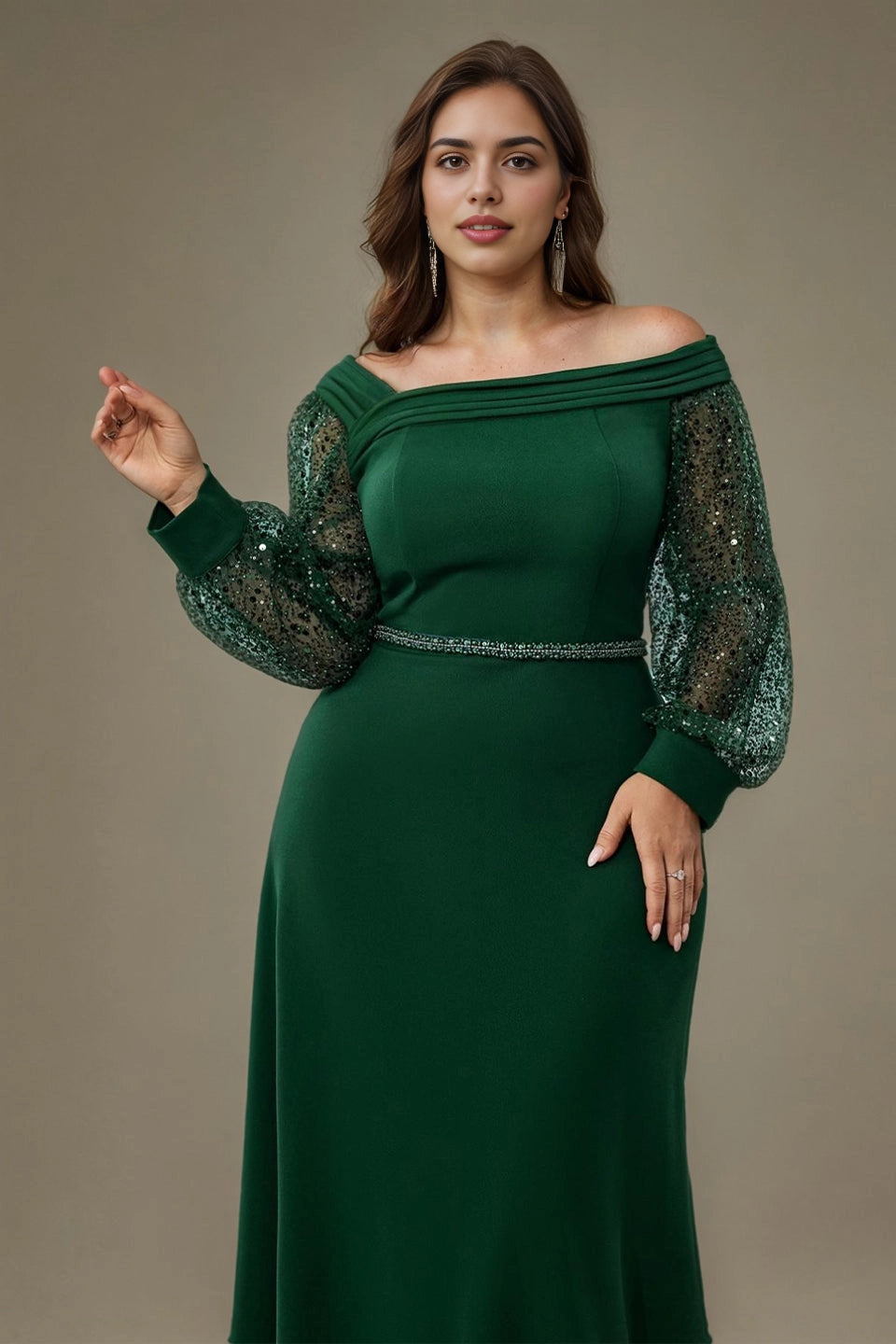 Green Plus Size Mermaid Off Shoulder Closed Back Long Prom Dress