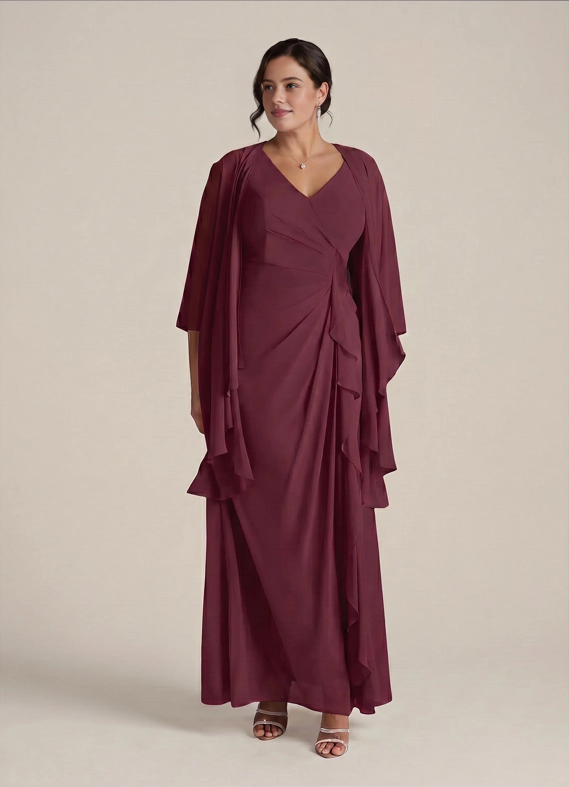 Elegant A-Line V-Neck Sleeveless Ruched-Zipper Back Floor-Length Plus Size Mother Of Bride Dress