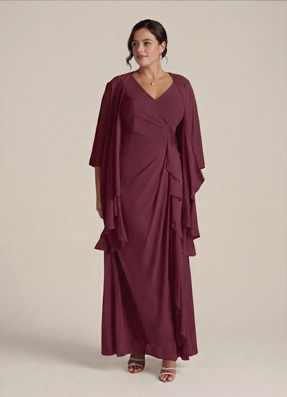 Elegant A-Line V-Neck Sleeveless Ruched-Zipper Back Floor-Length Plus Size Mother Of Bride Dress