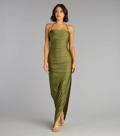 Navy Sheath Straight Tube Spaghetti Tie Back Long Prom Dress