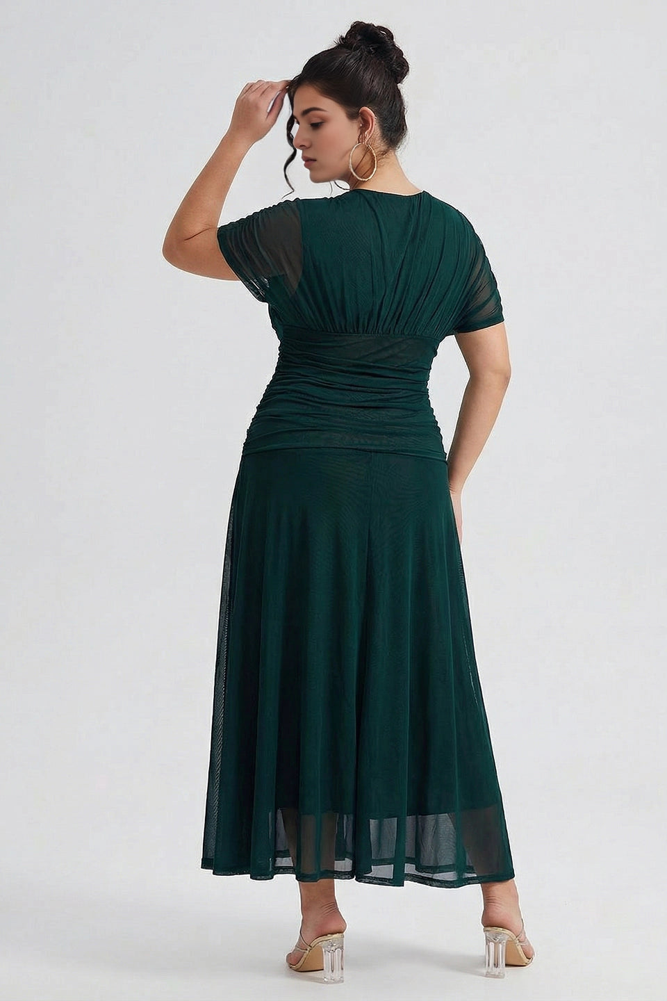 roselledress plus size mesh evening dress surplice v flutter sleeve ruched back midi mother bridesmaid gown