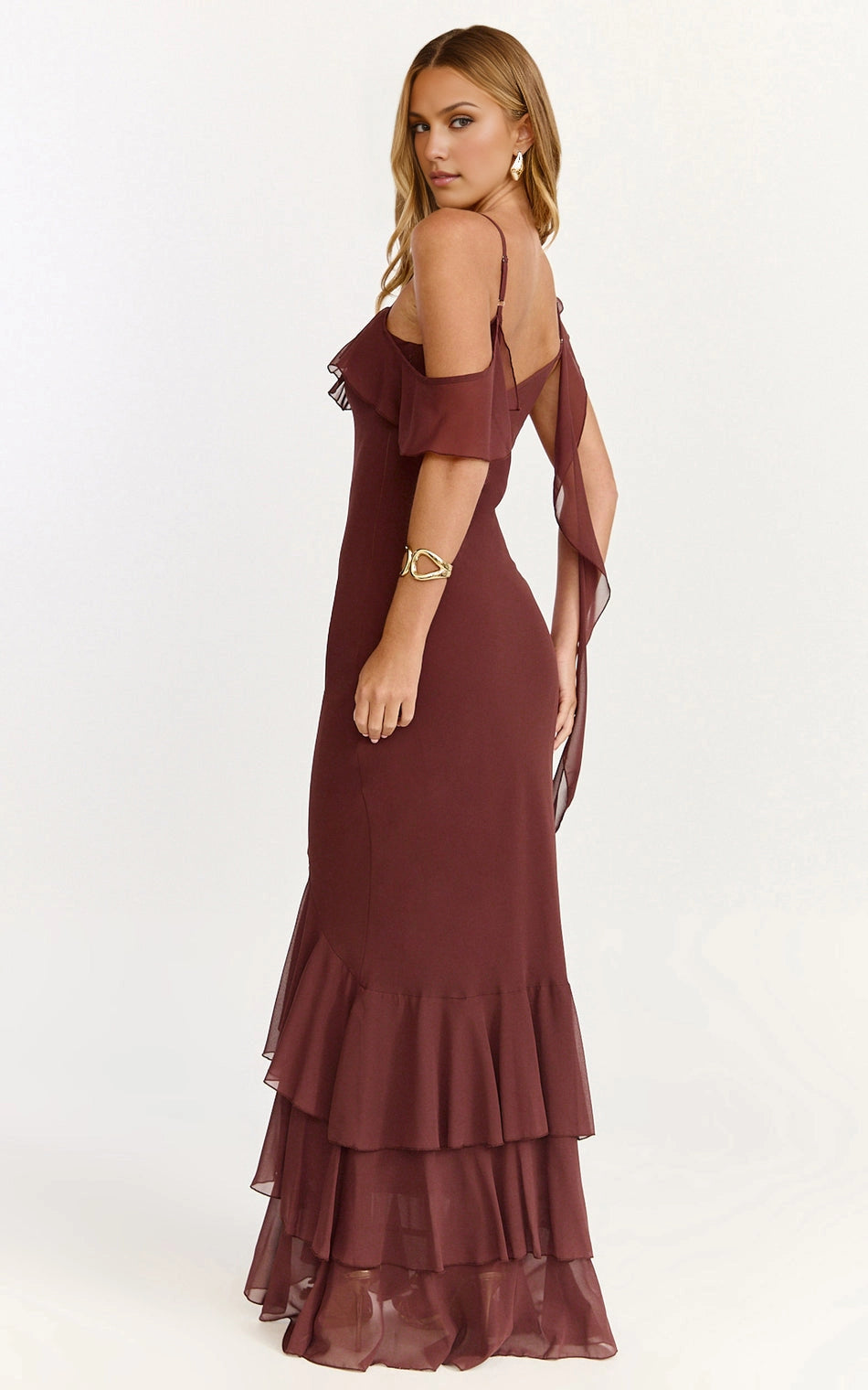 Roselledress chiffon formal dress plus size off shoulder tie strap mermaid party dress back view