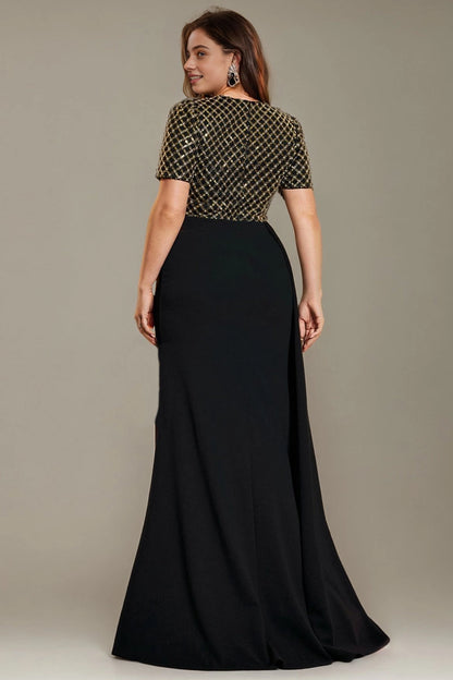 Roselledress evening gown full grid sequin zip back curvy floor length wedding mother dress back photo