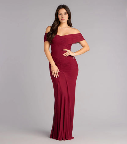 Roselledress Soft Mermaid Off-Shoulder Short-Sleeve Zip-Back Mesh Plus Size Prom Dress