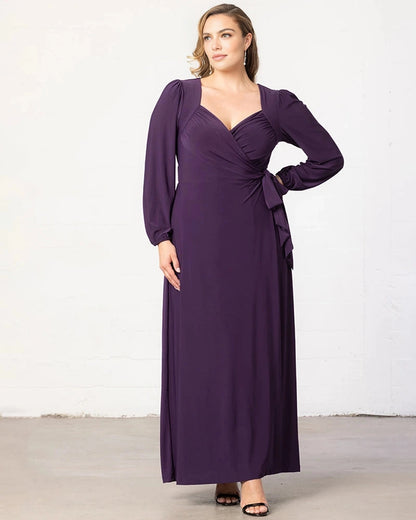 Roselledress Long‑Sleeve Wrap Maxi Plus Size Wedding Guest Dress