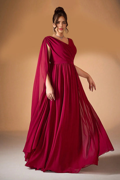 Burgundy Plus Size A-Line V-Neck Sleeveless V-Back Long Prom Dress