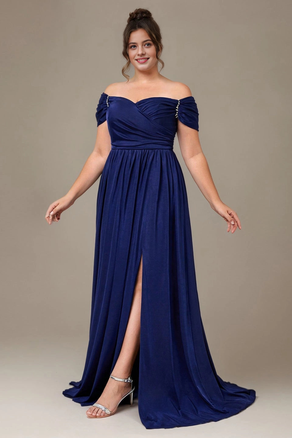 Flowy A-Line Sweetheart Off-Shoulder Square-Back Floor-Length Plus Size Mother Of Bride Dress