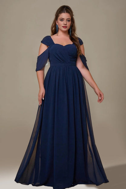 A-line Floor Sweetheart Cold-Shoulder Square-Back Maxi plus size Mother Of Bride Dress