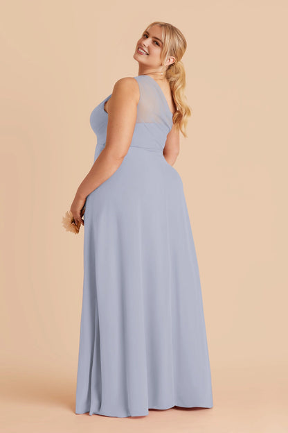 Flowy Chiffon A‑Line One‑Shoulder Sleeveless Mesh Back Slit Maxi Plus Size Bridesmaid Dress