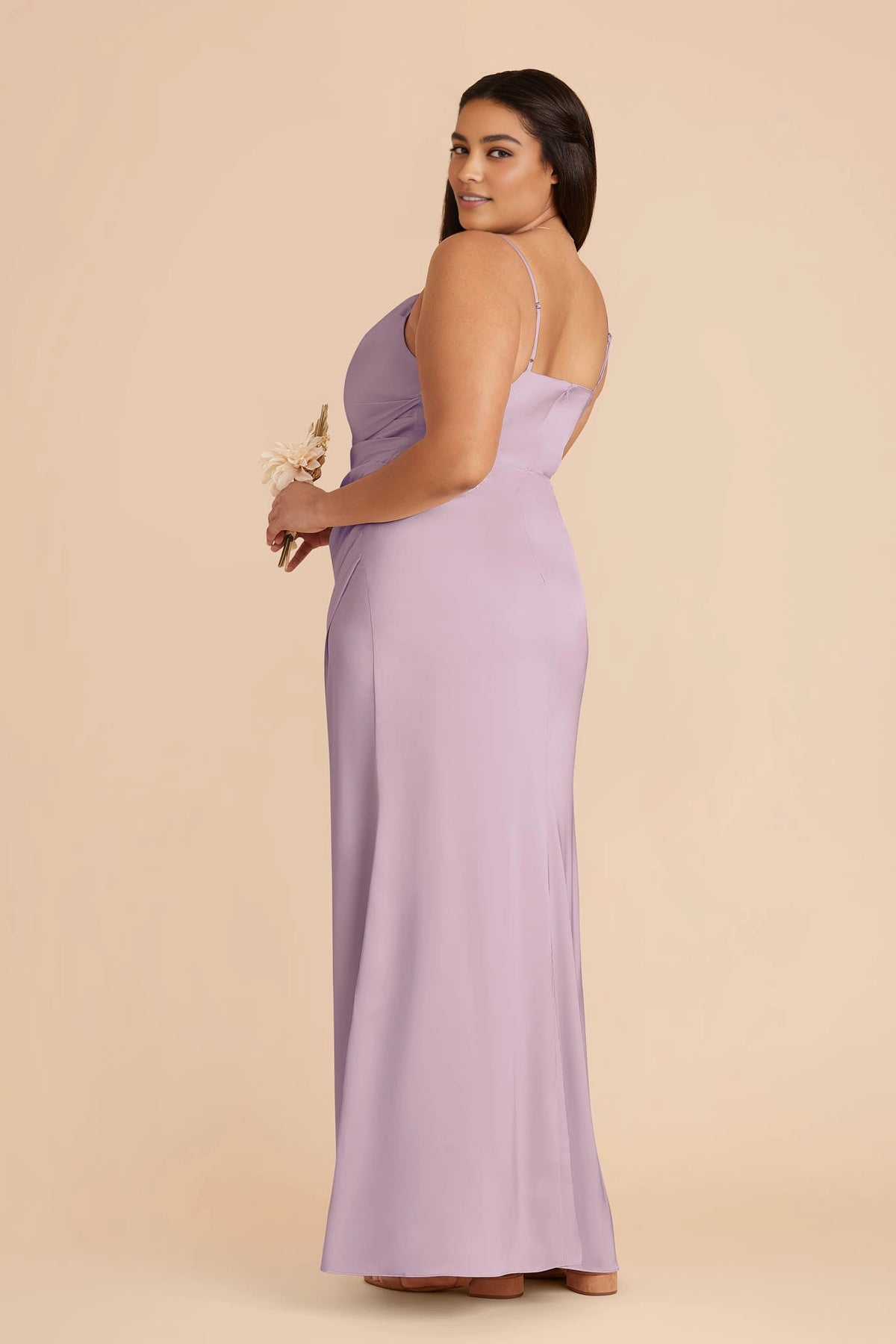 RoselleDress plus size lavender satin formal dress adjustable spaghetti strap zipper back rear view