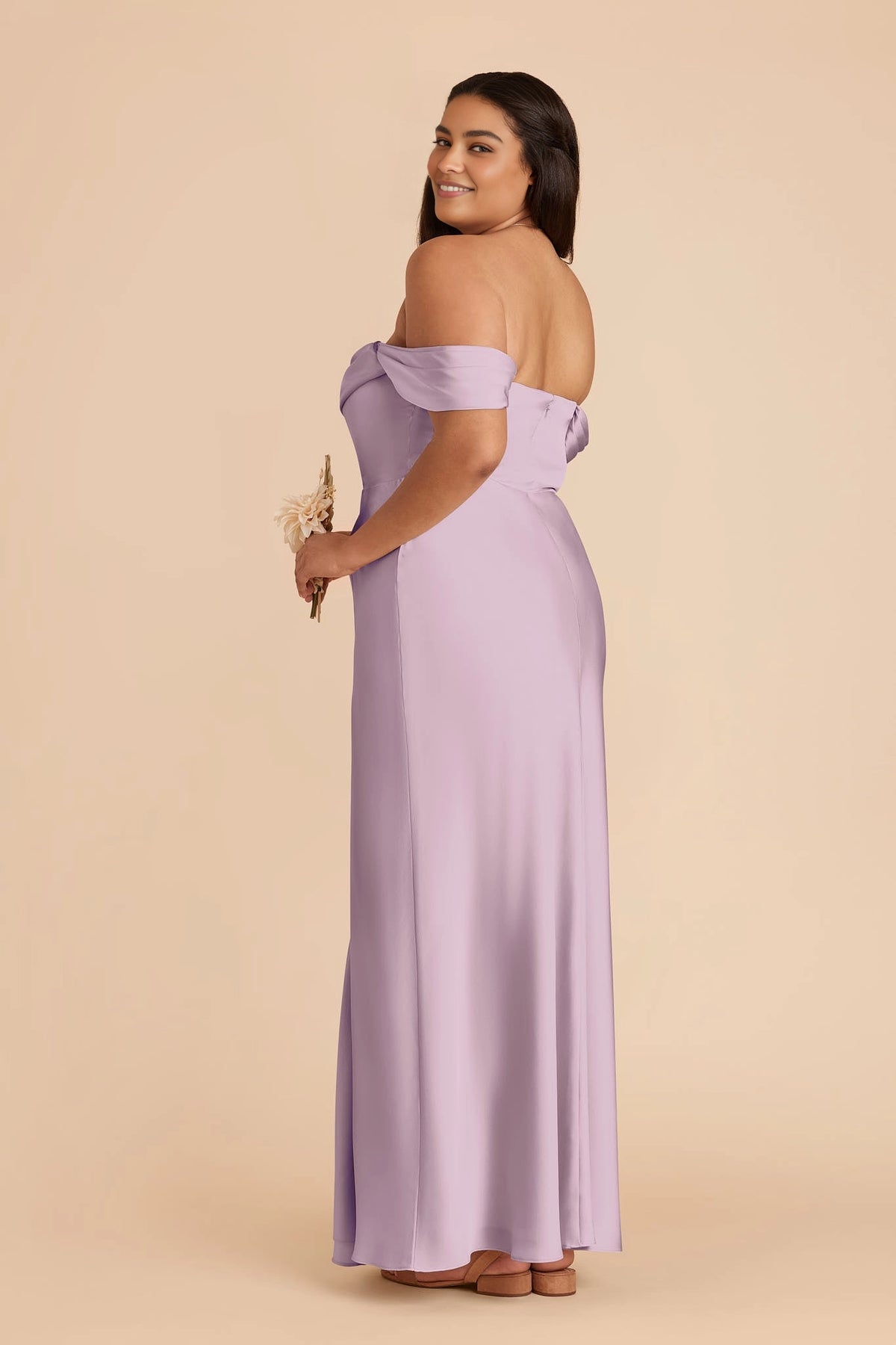 Luxury Satin Sheath Off‑The‑Shoulder Short Sleeve Open Back Slit Maxi Plus Size Bridesmaid Dress
