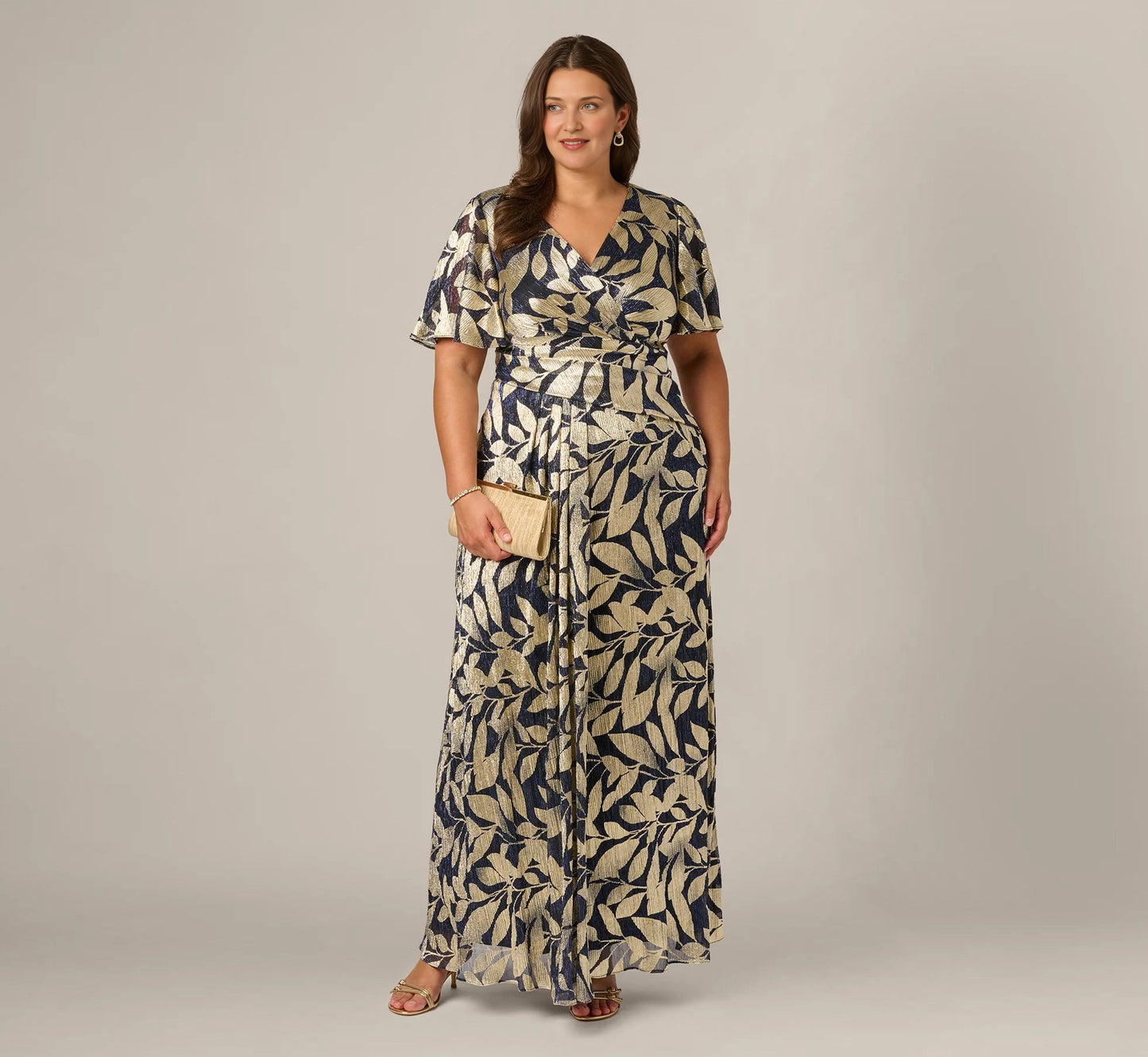 Luxurious A-Line V-Neck Flutter-Sleeve Closed-Back Floor-Length Mother of the Bride Dresses