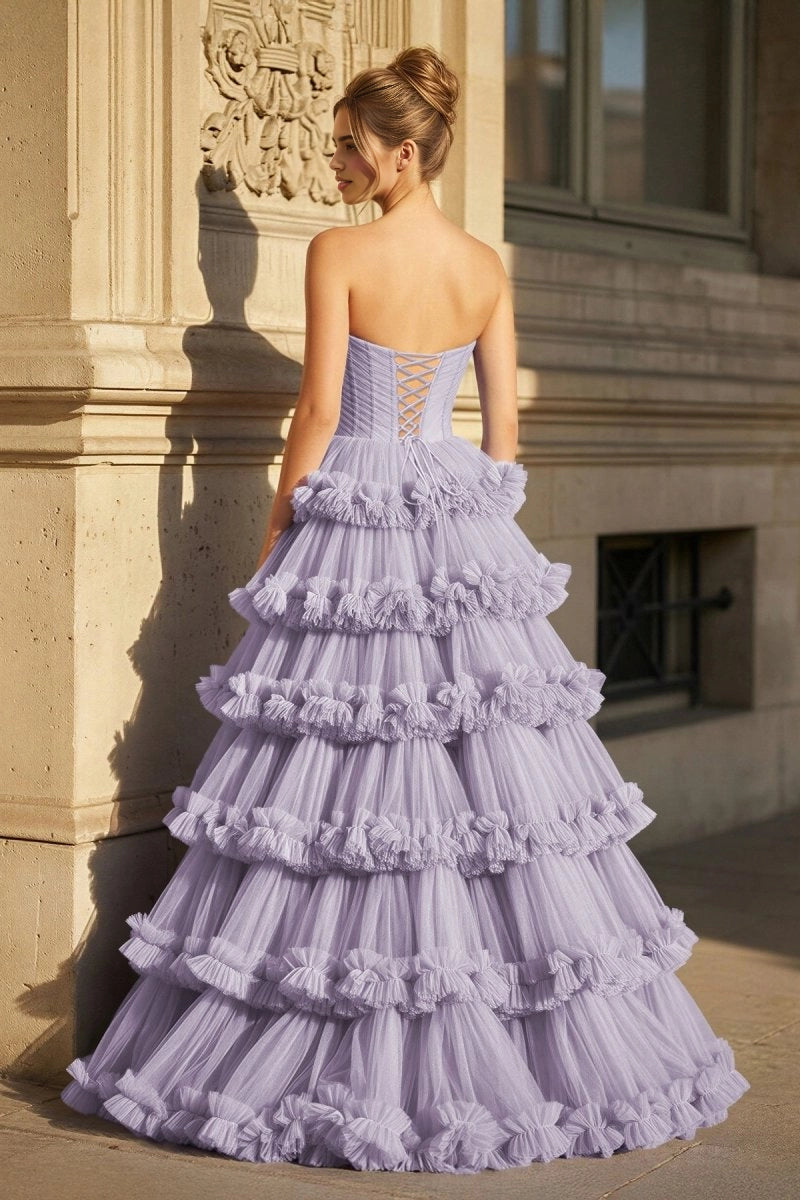 Roselledress lilac princess formal gown corset lace up back multi layer ruffle prom dress