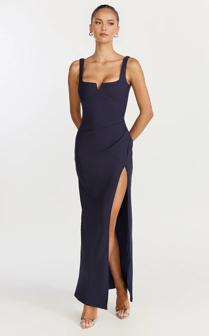Bodycon Square Notch Neck Sleeveless Low Back Maxi Plus Size Wedding Guest Dress