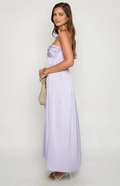 Lavender A-Line Strapless Twist Bust Plain Back Long Prom Dress