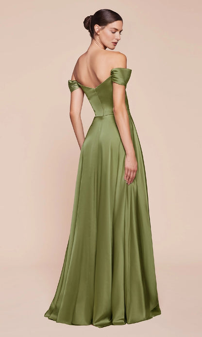 RoselleDress Olive Off Shoulder Wrap Satin Prom Dress