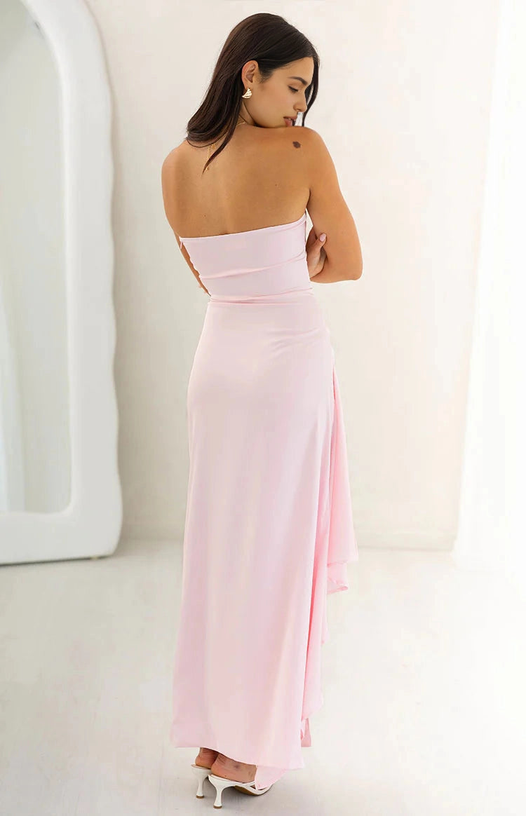 Romantic Column Strapless Plain Back Long Prom Dress