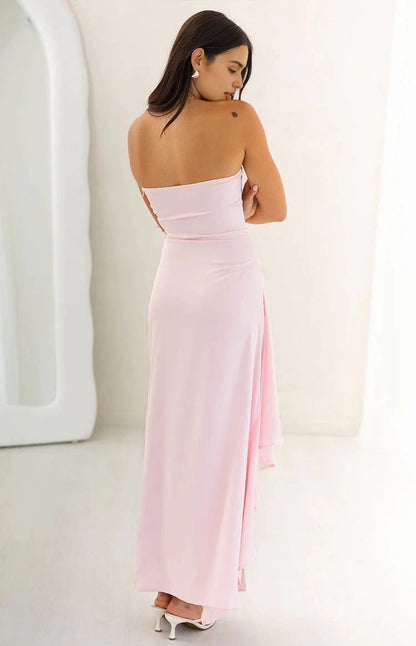 Romantic Column Strapless Plain Back Long Prom Dress