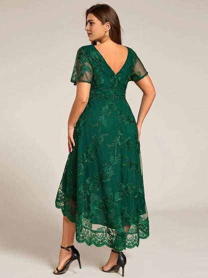 roselledress curvy emerald formal dress deep v back zipper embroidered lace evening dress