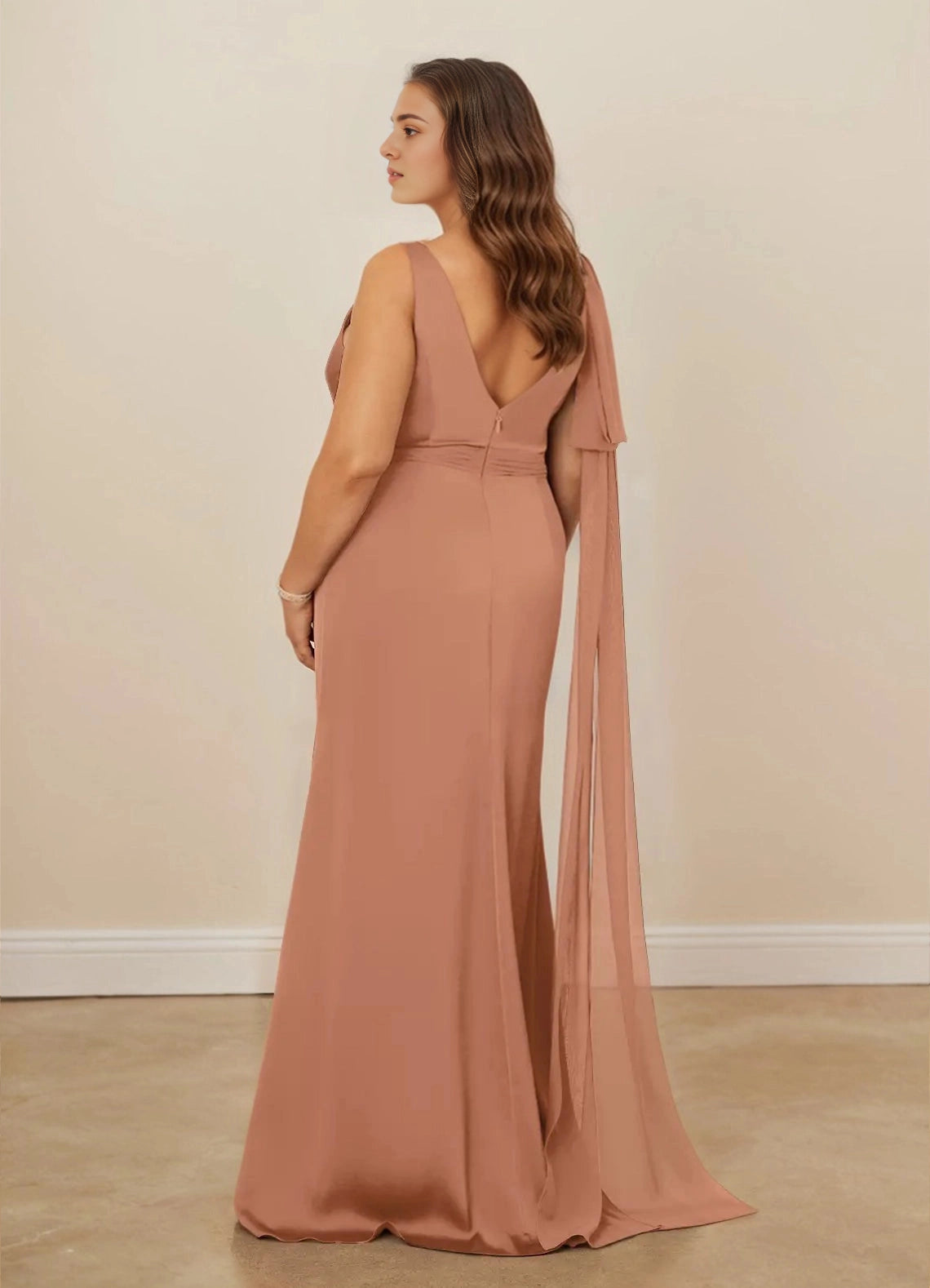 Luxury Mermaid V-Neck One Flutter Sleeve V-Back Maxi plus size Mother Of Bride Dress