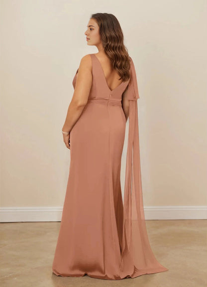 Luxury Mermaid V-Neck One Flutter Sleeve V-Back Maxi plus size Mother Of Bride Dress