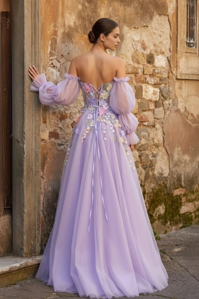back view Roselledress sheer sparkly tulle corset lace up open back floral formal maxi dress