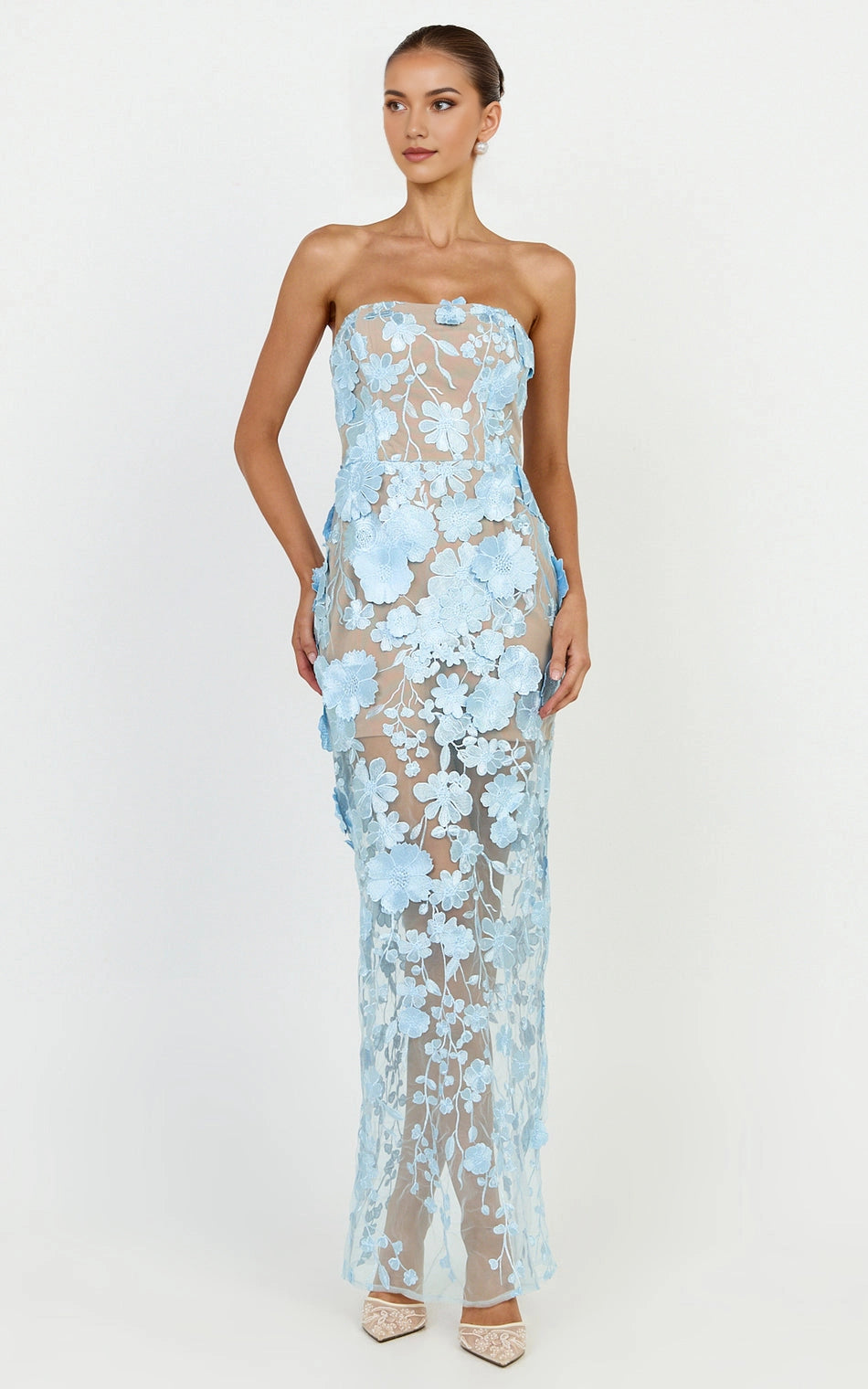 Mermaid Strapless Back Zipper 3D Floral Mesh Plus Size Wedding Guest Dress