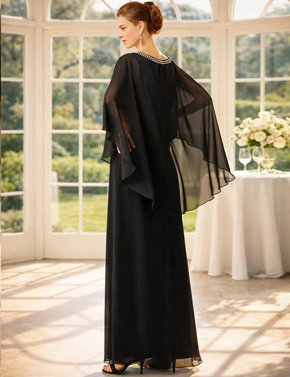 roselledress plus size chiffon evening dress jewel neck cape sleeve closed back floor‑length mother formal gown
