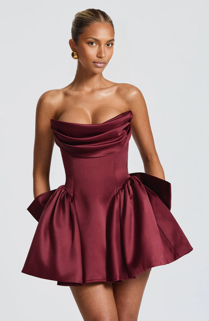 Satin A Line Strapless Sleeveless Lace Up Back Mini hocming dress