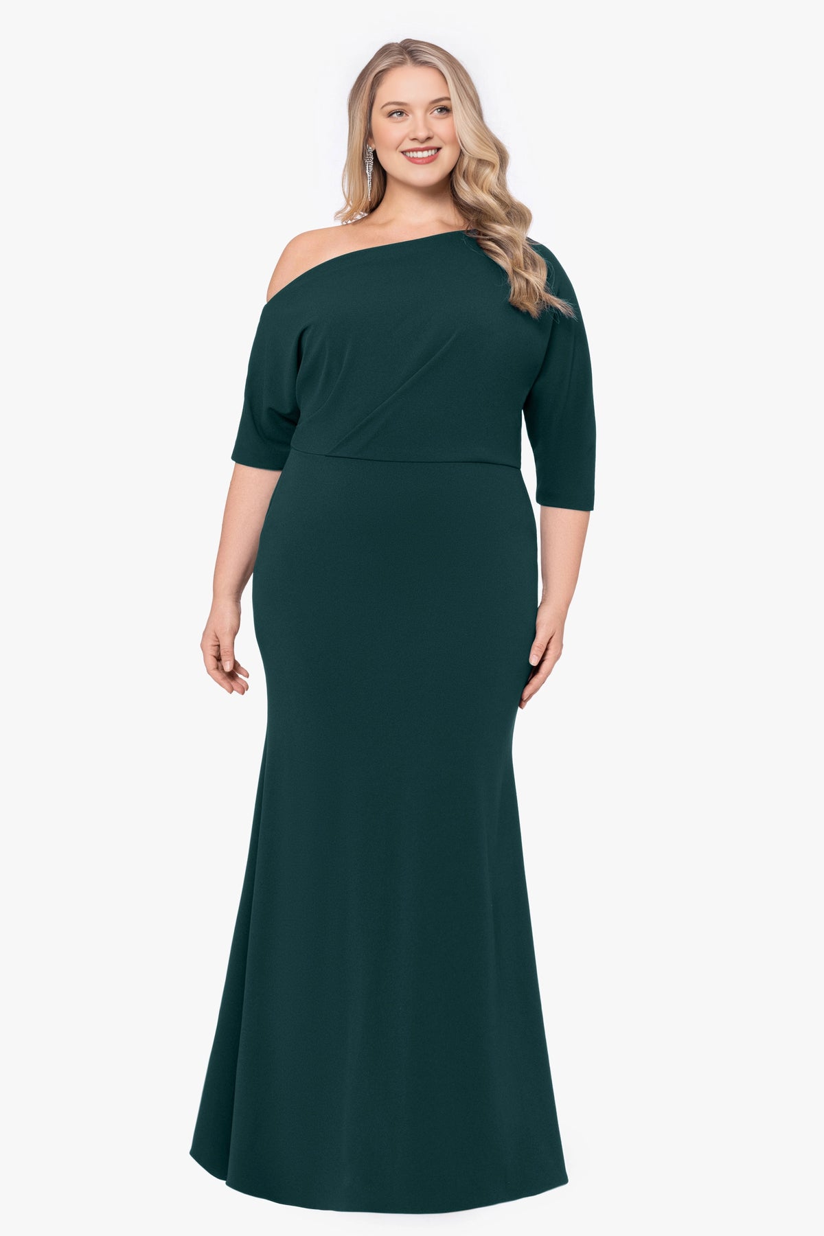 Plus Size Elegant Mermaid Asymmetric Neck Half Sleeve Zipper Back Mother of the Bride Dress