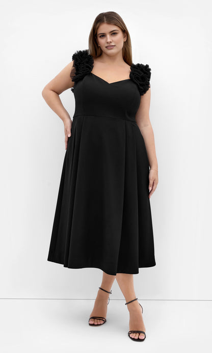 Blush Pink Tulle Ruffle Strap Midi Plus Size Wedding Guest Dress