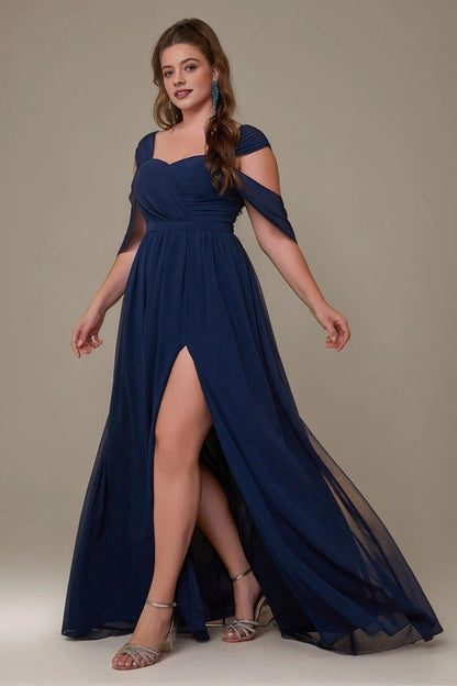 A-line Floor Sweetheart Cold-Shoulder Square-Back Maxi plus size Mother Of Bride Dress