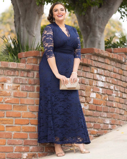 Roselledress 3/4 Sleeve Lace Maxi Plus Size Wedding Guest Dress
