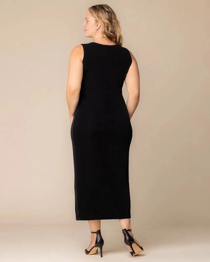 Dusty Blue Velvet Sleeveless Scoop Neck Midi Plus Size Wedding Guest Dress