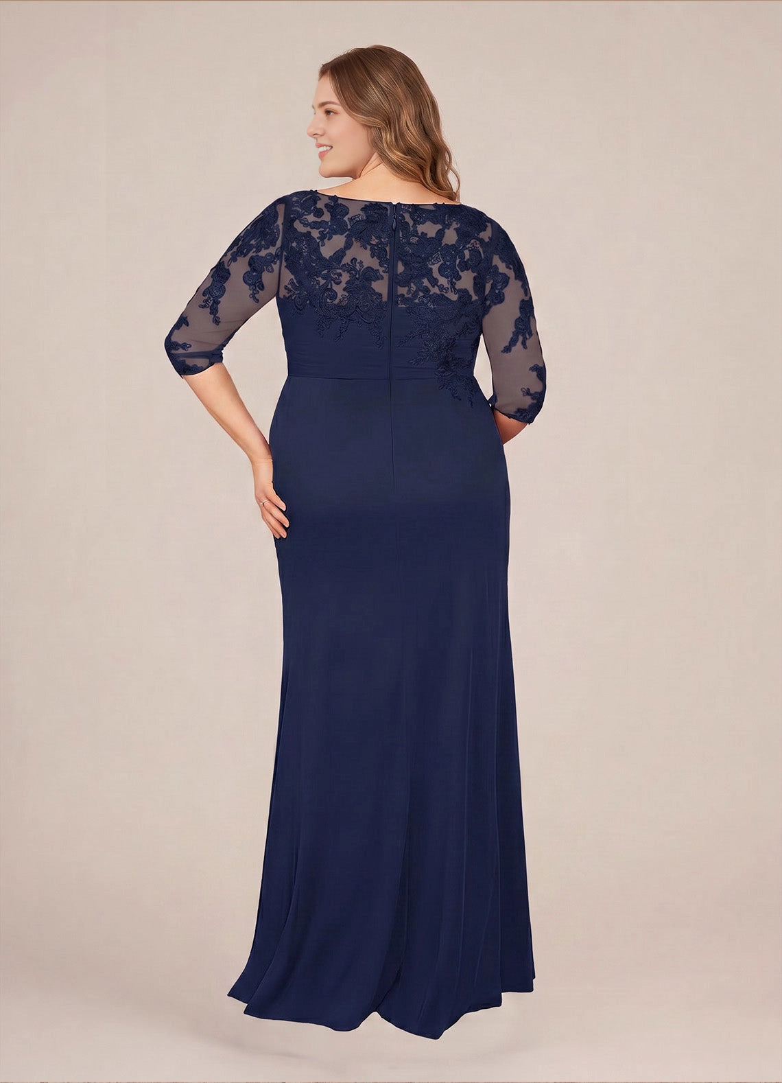 roselledress illusion lace zipper back navy plus size formal mermaid evening dress