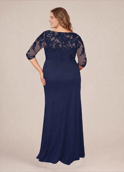 roselledress illusion lace zipper back navy plus size formal mermaid evening dress