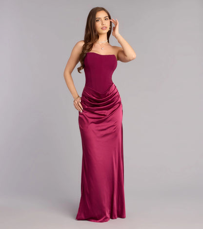 Navy Mermaid Strapless Sleeveless Open Back Floor-Length Prom  Dress