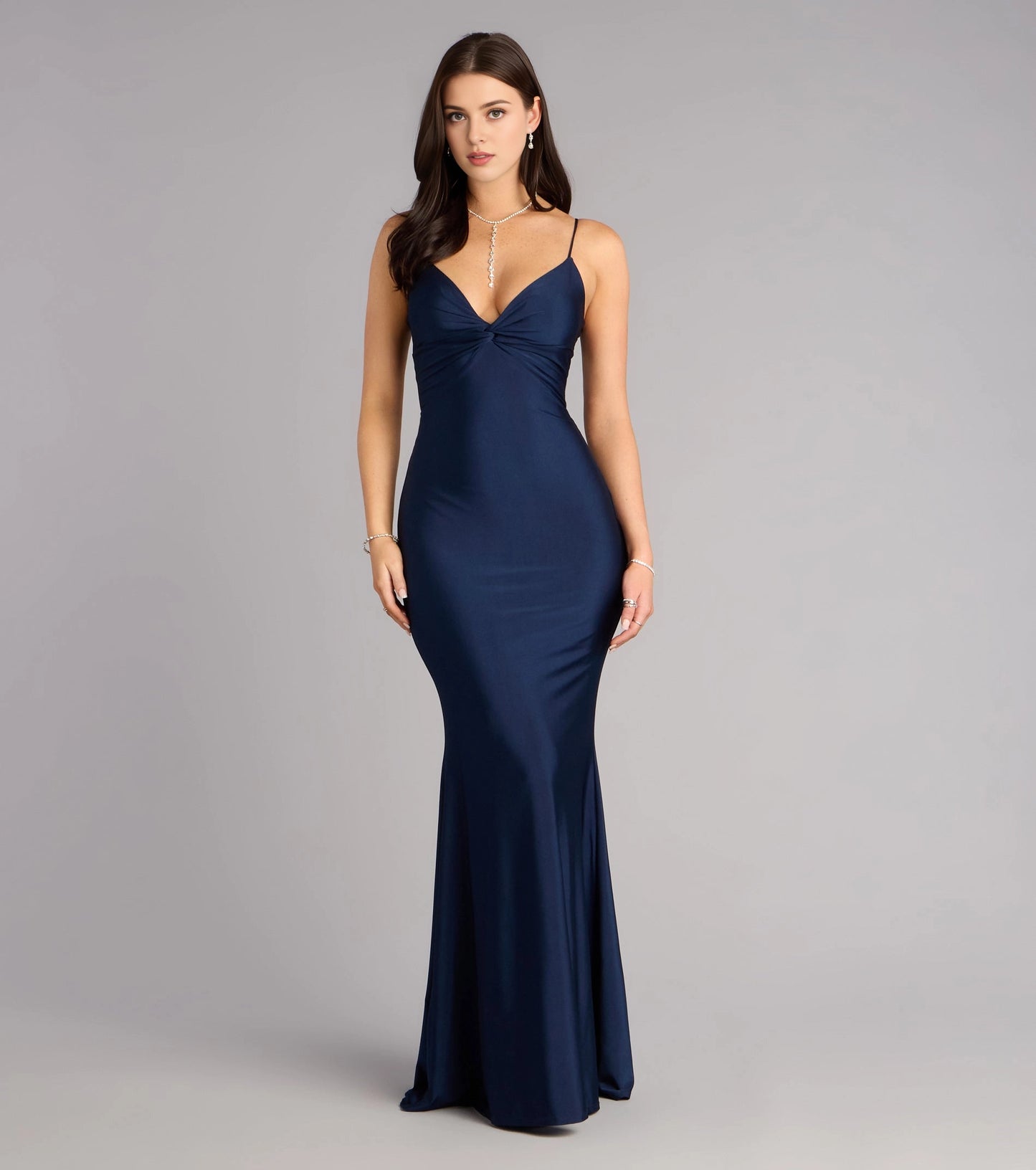 Burgundy Satin Mermaid Twist V-Neck Sleeveless Twist Cutout Back Maxi Prom Dress