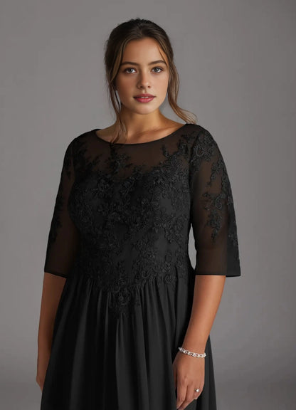 Roselledress Elegant A-Line Bateau 3/4-Sleeve KeyholePlus Size Mother Of Bride Dress