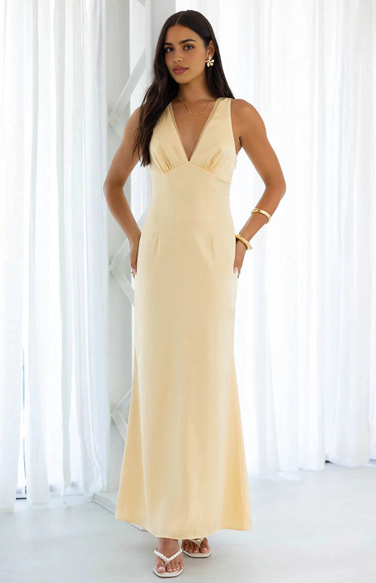 Romantic Mermaid V Sleeveless Keyhole Back Long Prom Dress