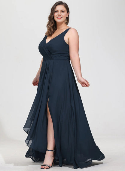 Flowy A-line V-Neck Spaghetti Strap Tie-Back Maxi plus size Mother Of Bride Dress