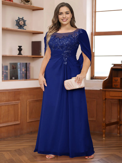 RoselleDress Dusty Rose A‑Line Illusion Round Neck Cape Sleeve Keyhole Back Plus Size Mother Of The Bride Dress
