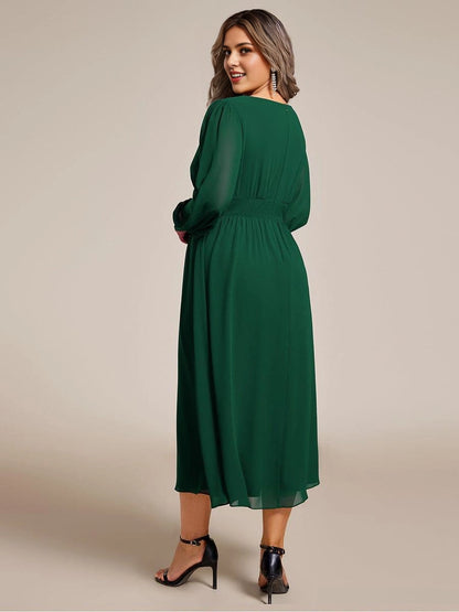 roselledress curvy dark green chiffon midi formal dress plain solid back invisible zipper bridesmaid dress