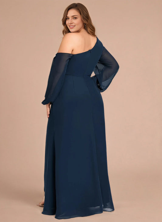 Roselledress dark navy plus size mermaid formal gown one shoulder zipper back rear view