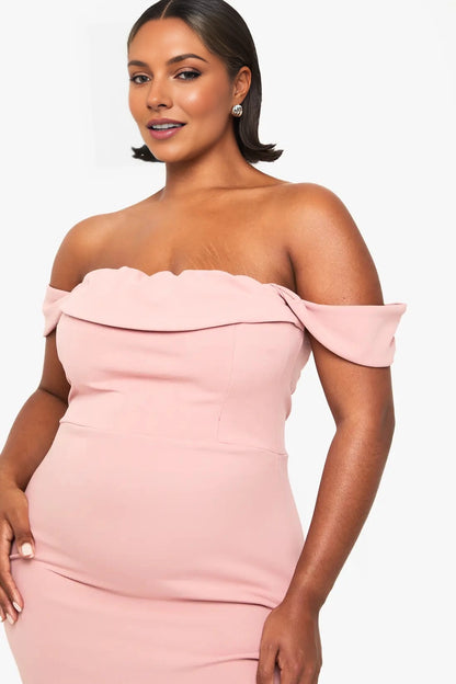 Roselledress Stretch Crepe Off‑The‑Shoulder Mermaid Front‑Slit Floor‑Length Plus Size Wedding Guest Dress