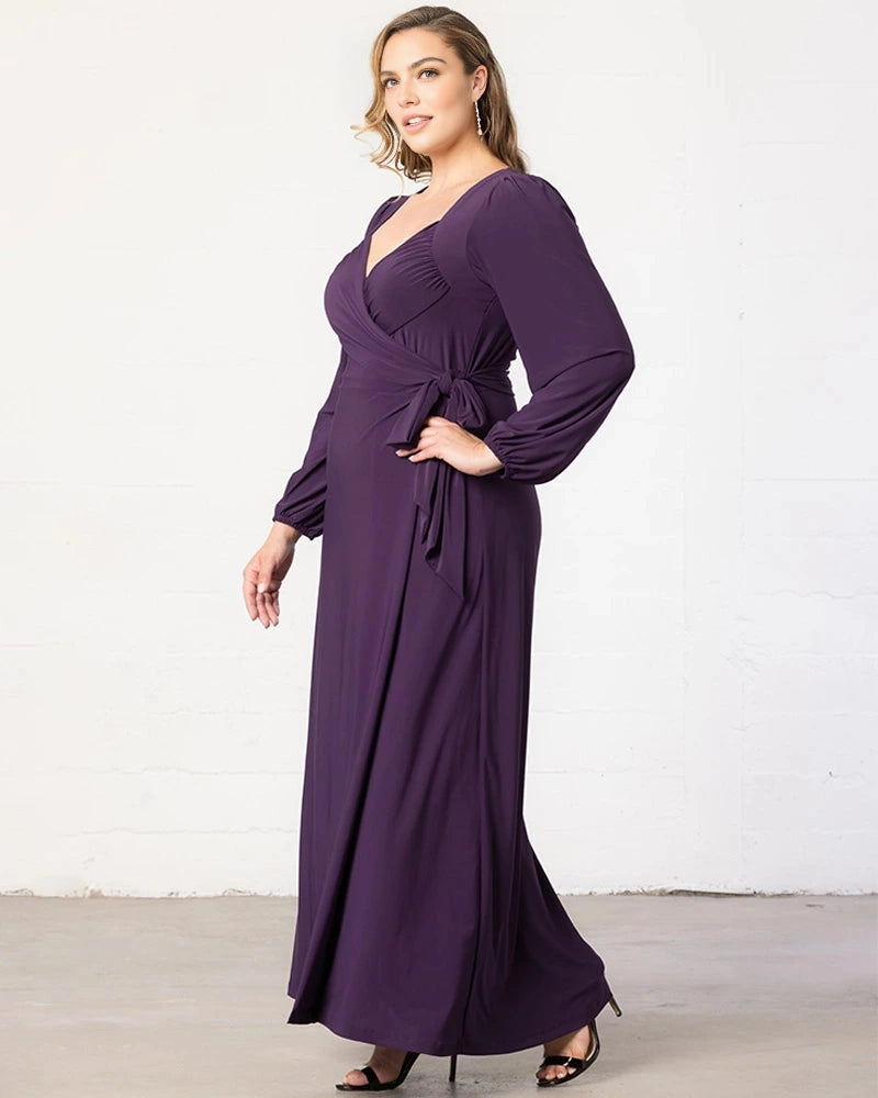 Roselledress Long‑Sleeve Wrap Maxi Plus Size Wedding Guest Dress