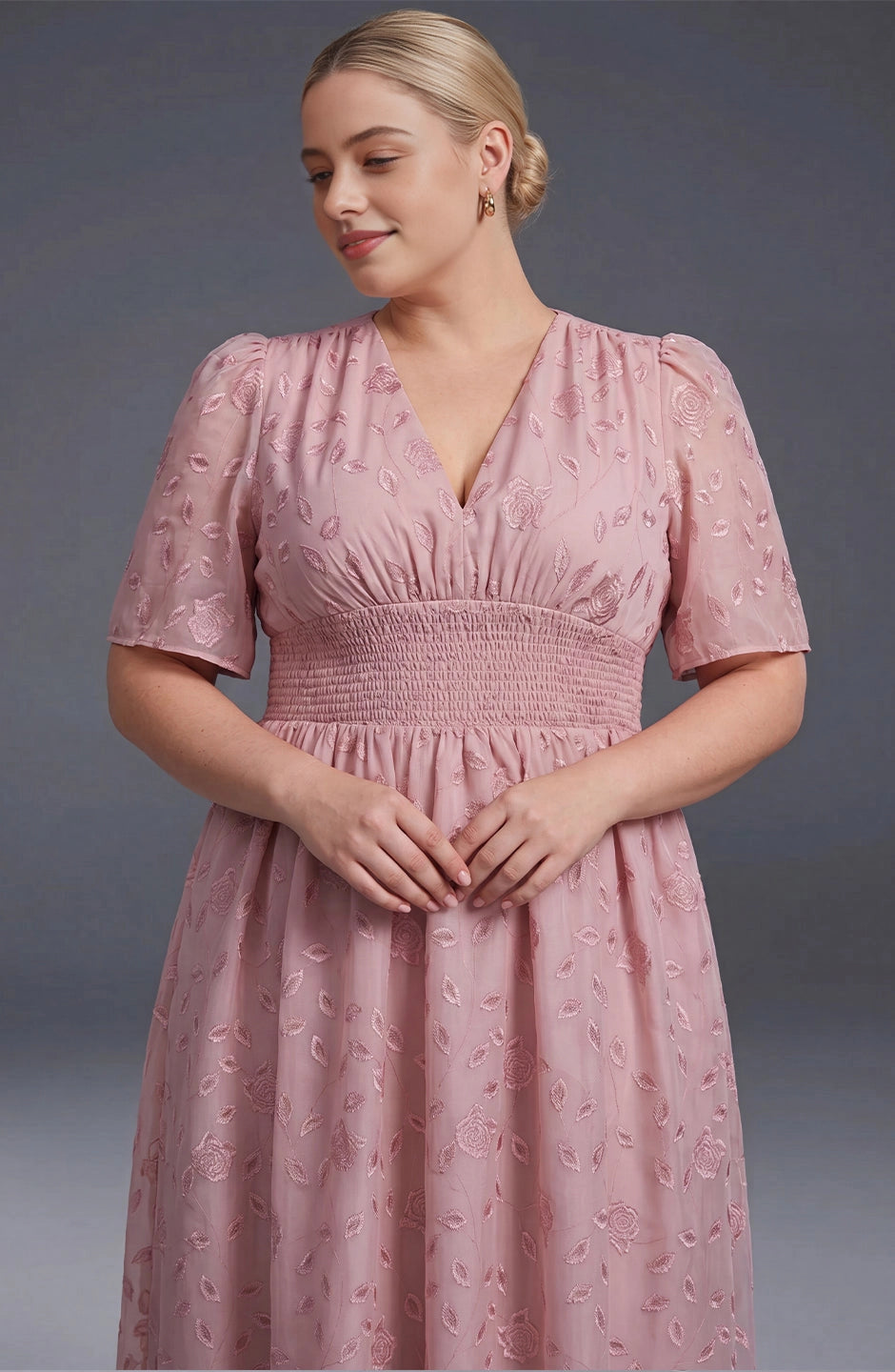 A-line Midi V-Neck Flutter-Sleeve Zip-Back Midi plus size Mother Of Bride Dress