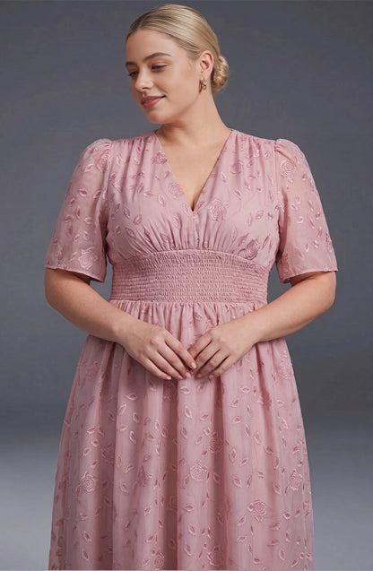 A-line Midi V-Neck Flutter-Sleeve Zip-Back Midi plus size Mother Of Bride Dress