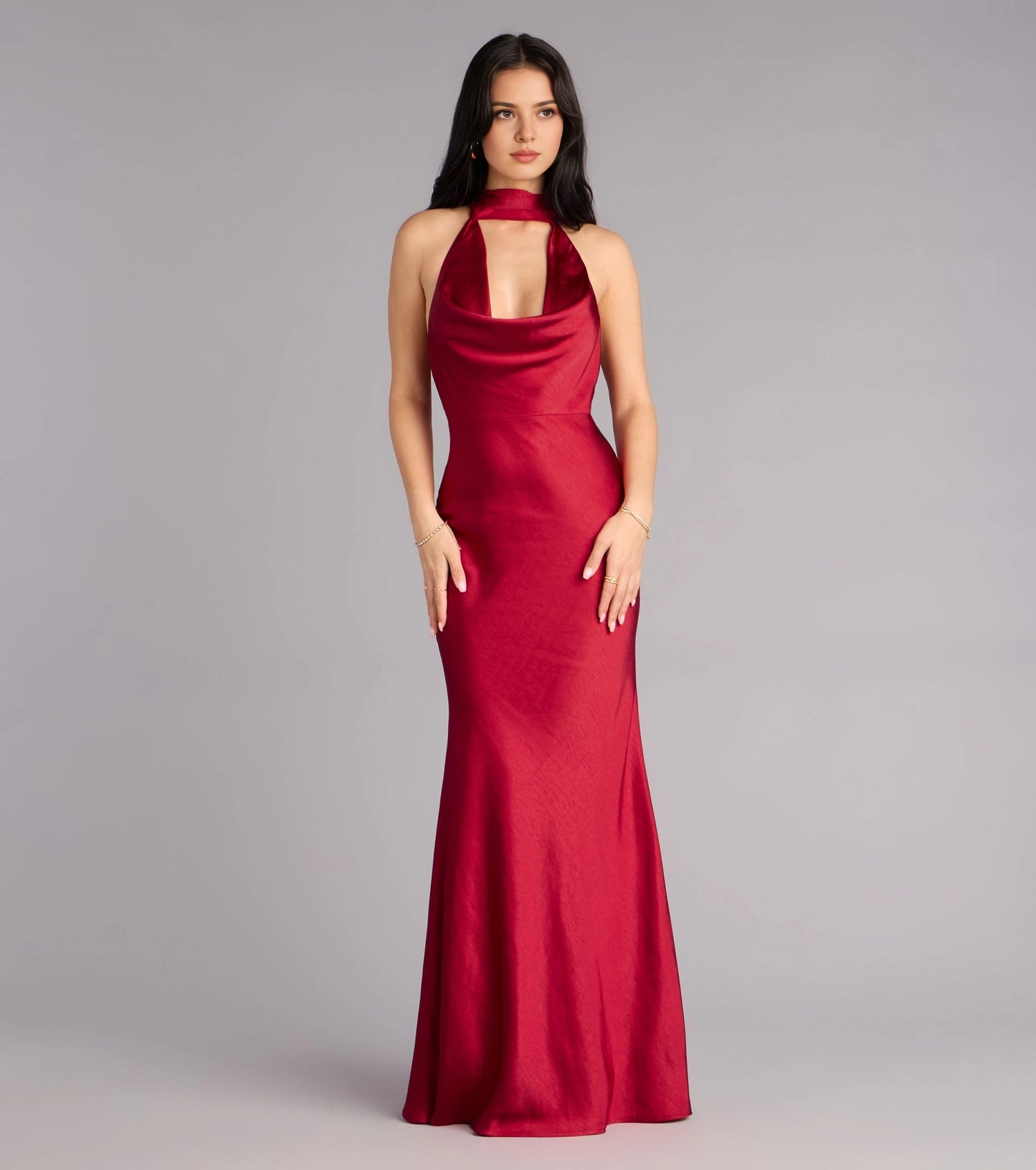 Roselledress Luxury Mermaid Halter Cutout Tie-Back Satin Maxi Plus Size Prom Dress